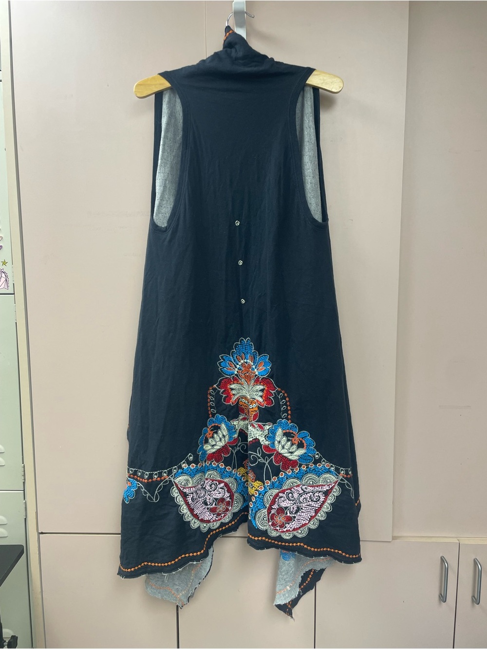 Johnny Was Biya Maxi Vest M Embroidered Draped Boho High Low Duster